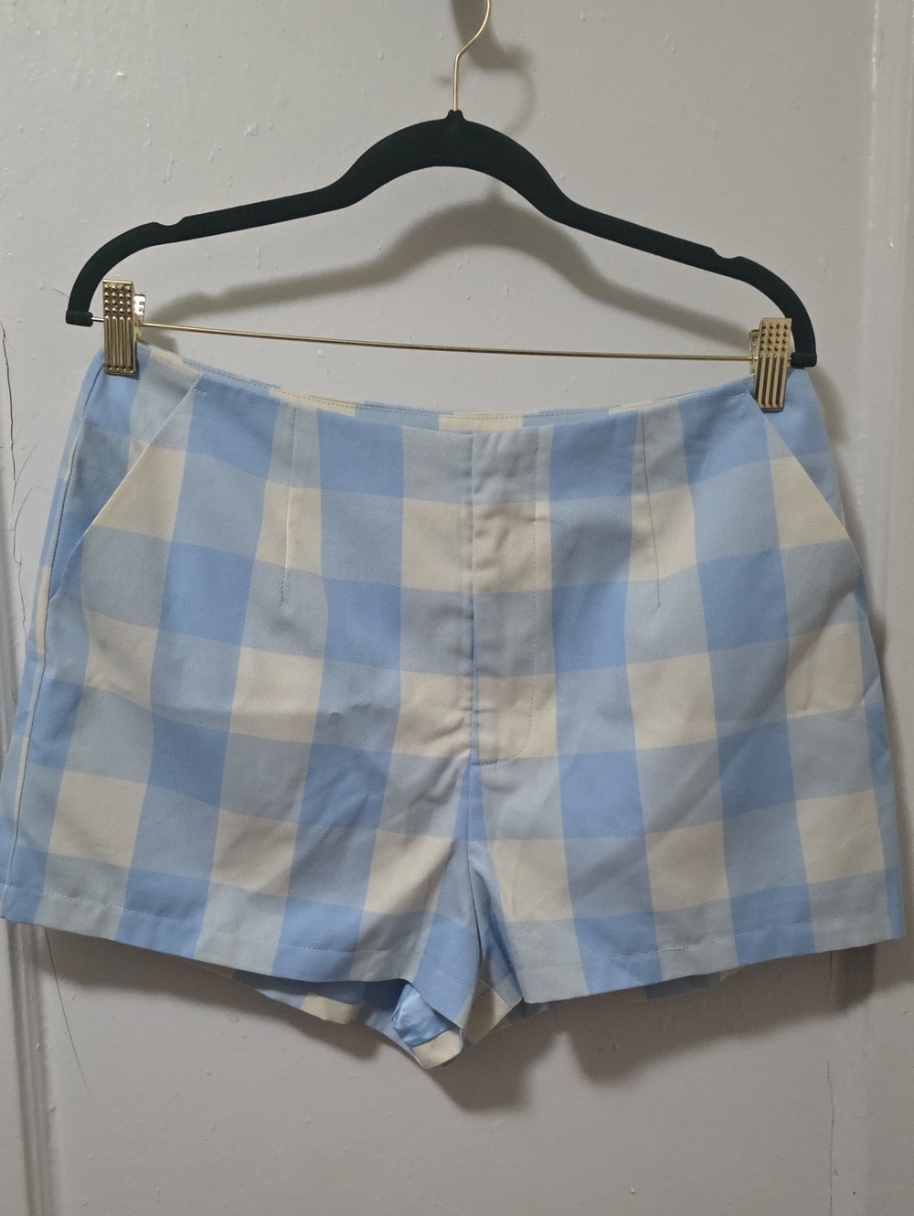 Avec Les Filles Blue & Cream Gingham Shorts
